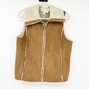 Michael Kors‎ Womens Winter Full Zip Faux Suede Fleece Sherpa Lined Vest Size L